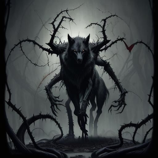 Demonic Wolf Silhouette in Gothic Horror Style