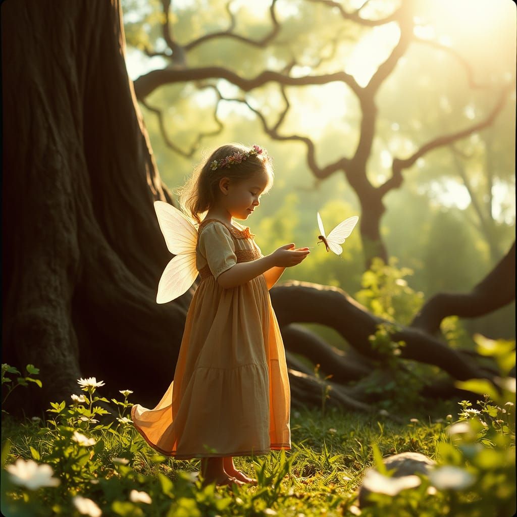 Girl and Fairy in Enchanted Forest Glade