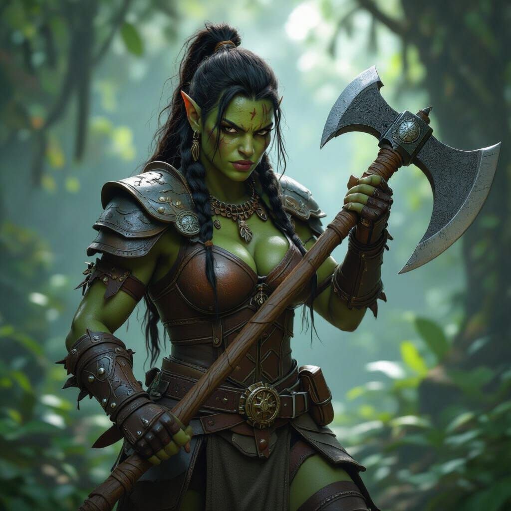 Half-Orc Barbarian Explorer in Ancient Jungle