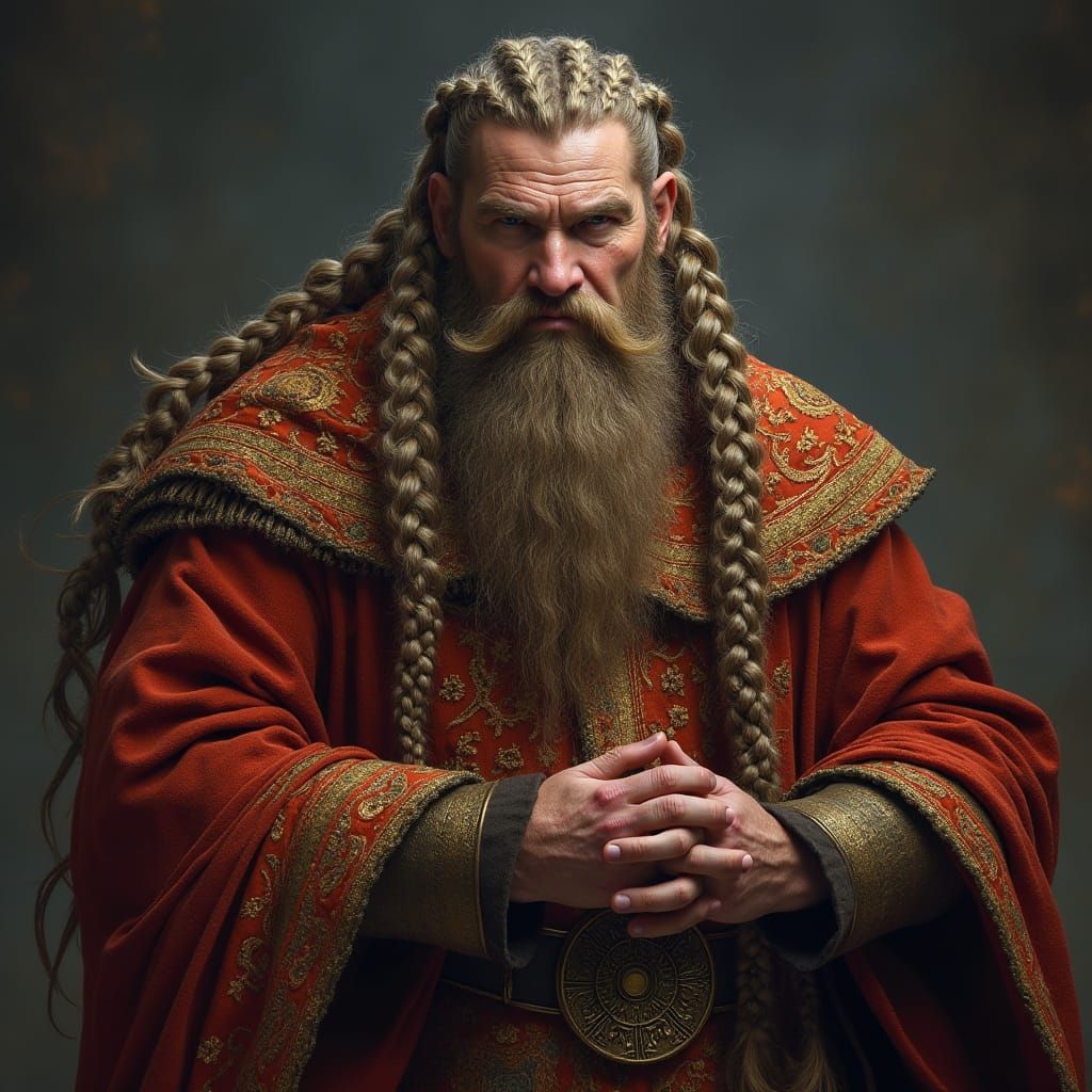 Majestic Dwarven King in Brocade Robes