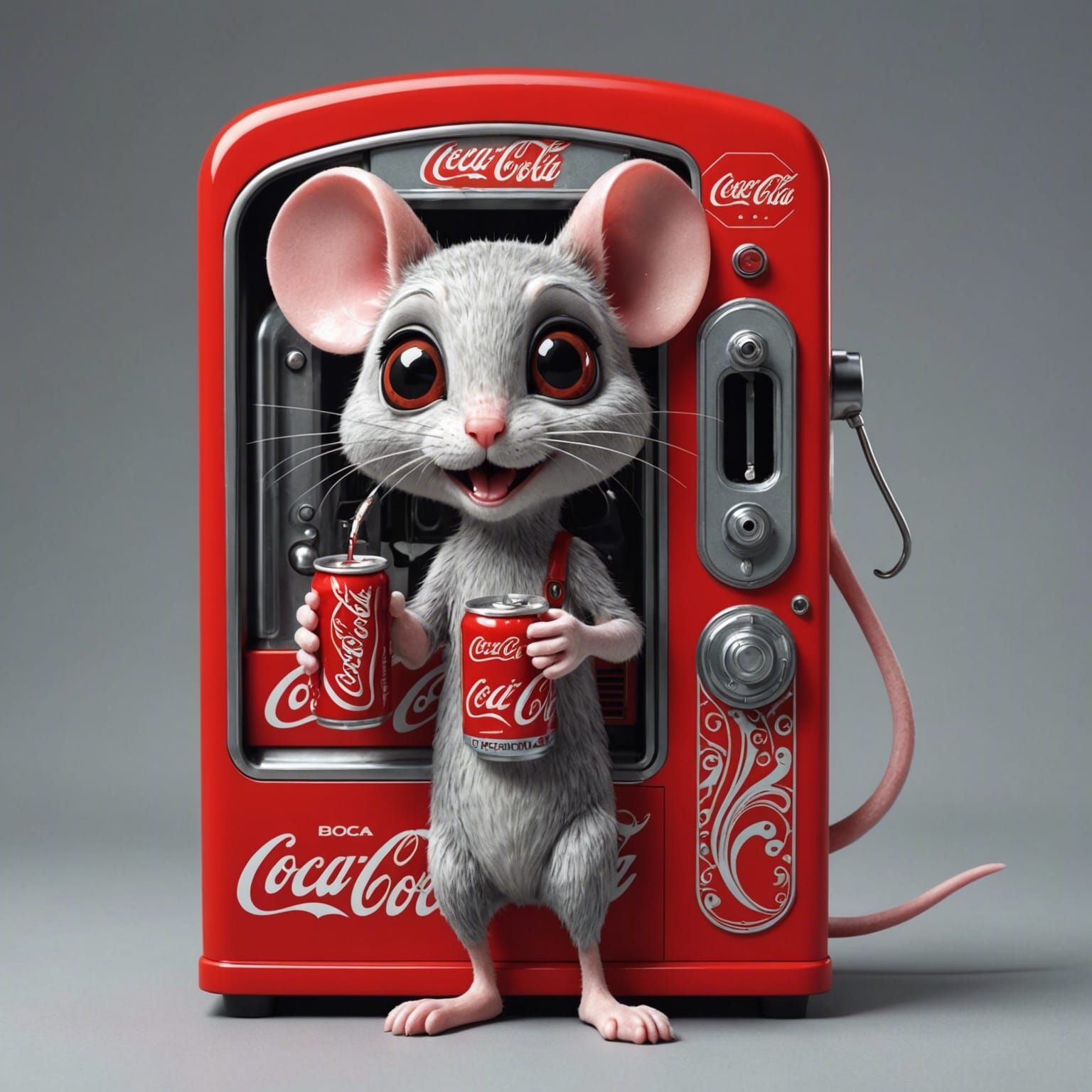 Cartoon Mouse with Coca-Cola Machine