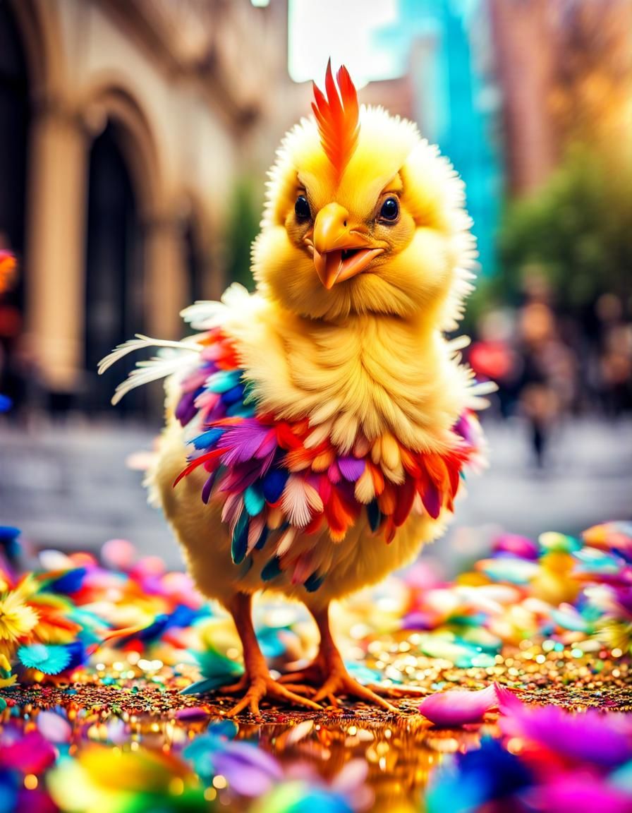 Vibrant Iridescent Feathers in a Happy, Confetti Celebration