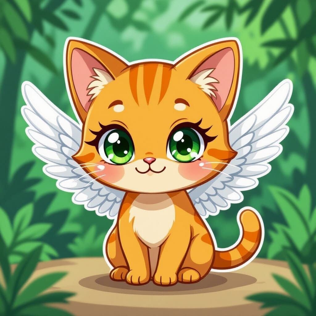 Chibi Orange Cat Angel in Brazilian Rainforest
