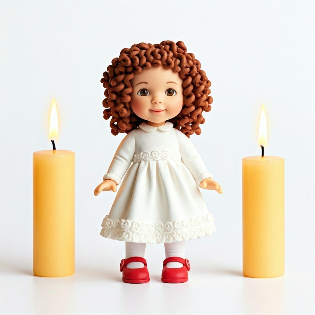 Plasticine Doll of Girl Before Shabbat Candles