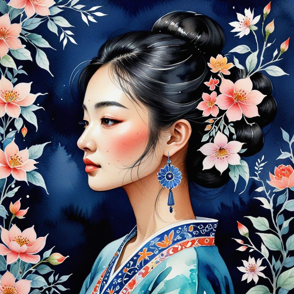 Vibrant Floral Scenes in Watercolor Ink Drawing Style