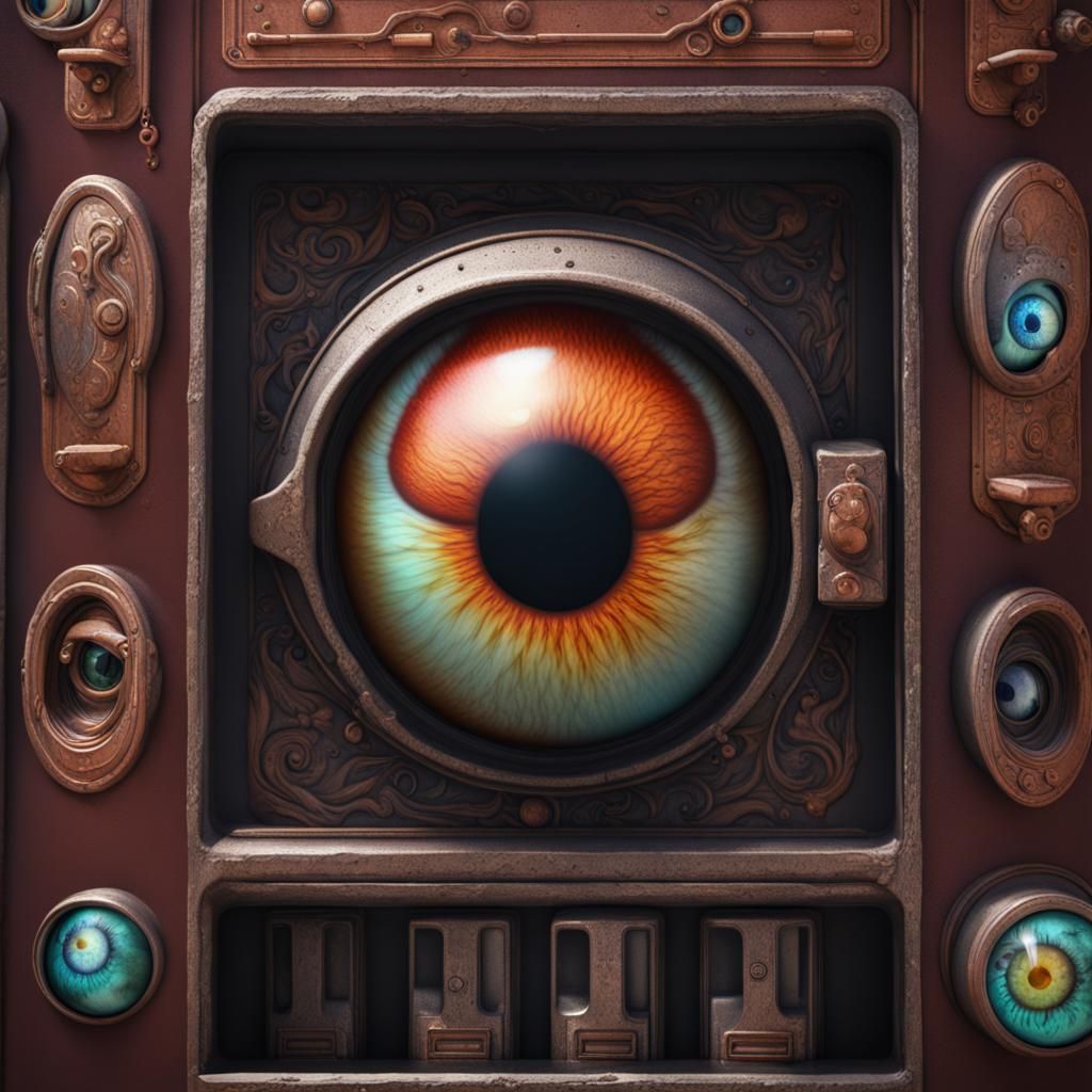 Eyeball Vending Machine Close-Up: Detailed Matte Painting