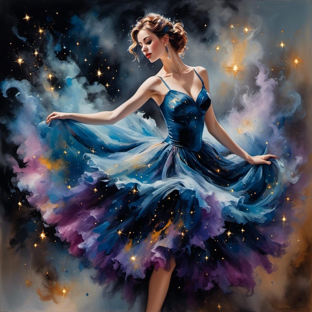Ballerina Dancing in Starlight: Cute Paint Portrait