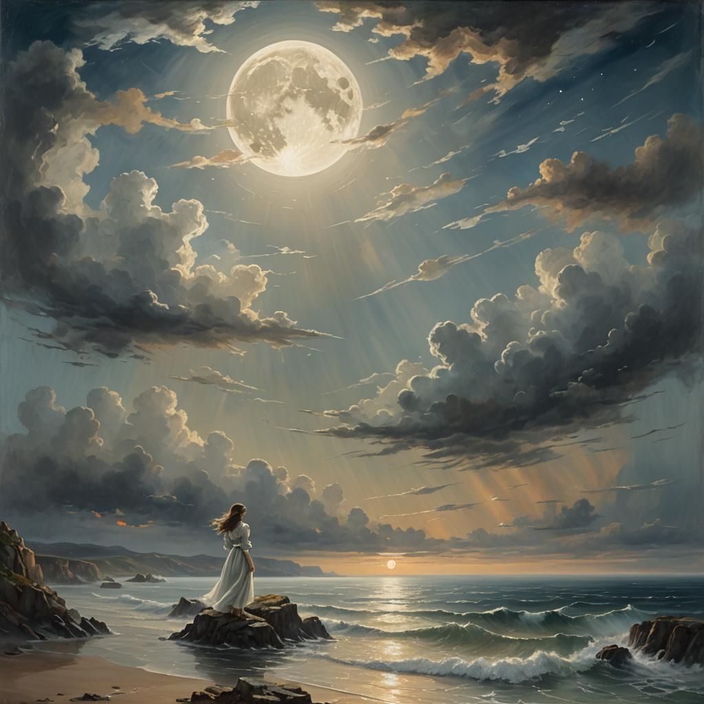 Girl Blends with Maritime Horizon in Dreamy Seascape