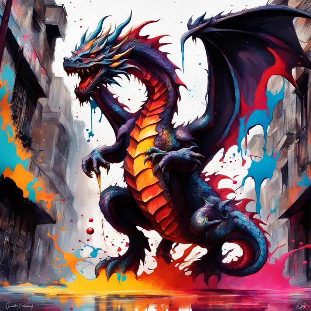 Dragon vs Hero in Graffiti Splash Art