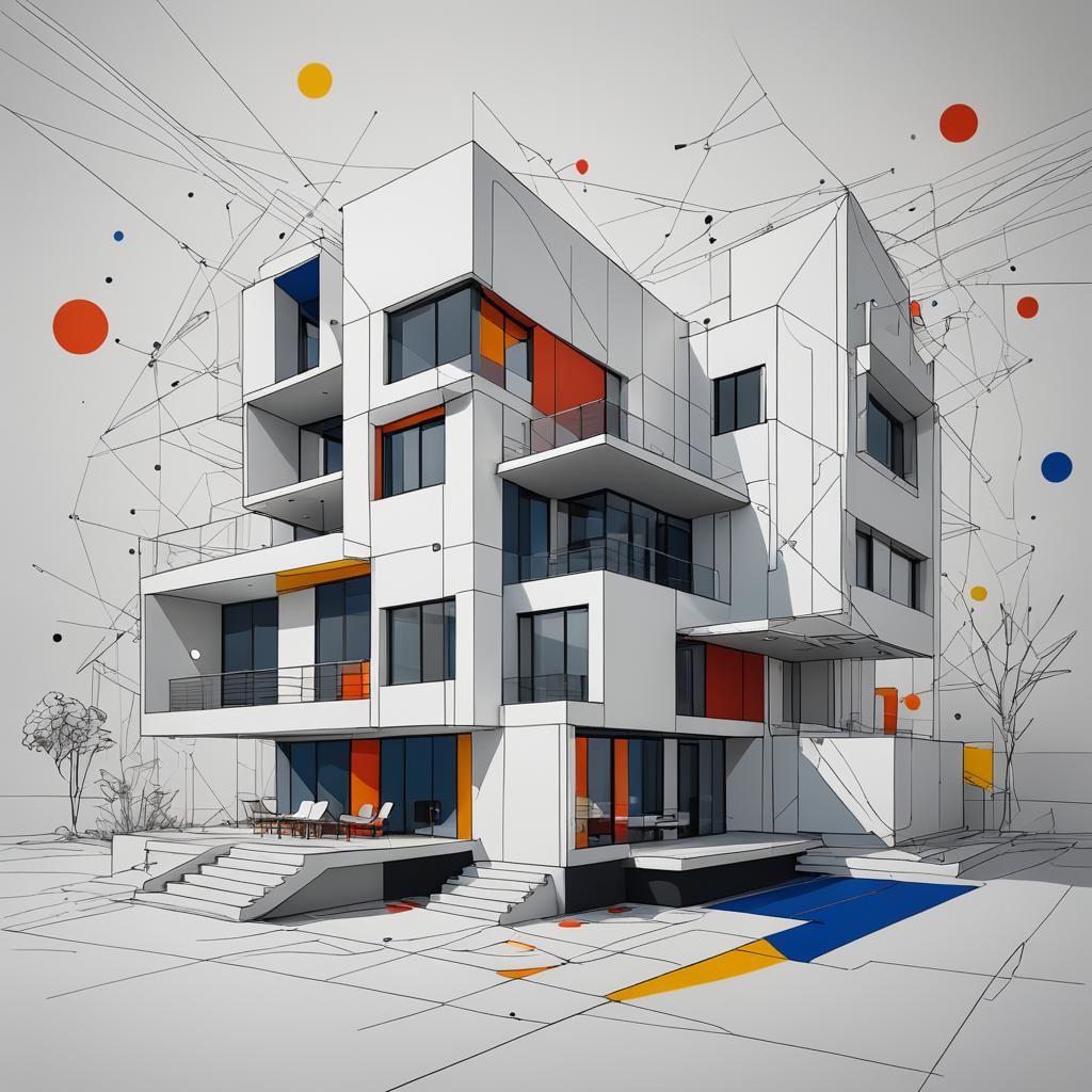 Abstract Minimalist Modern House in Continuous Line Art