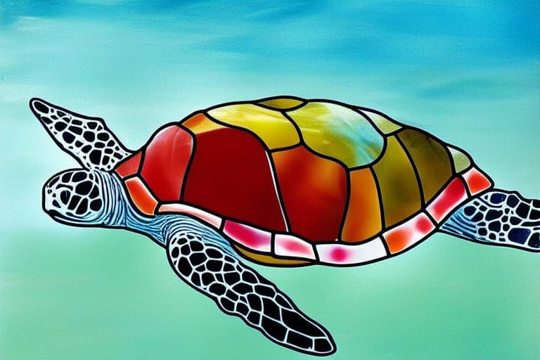 Stained Glass Sea Turtle Ocean Art