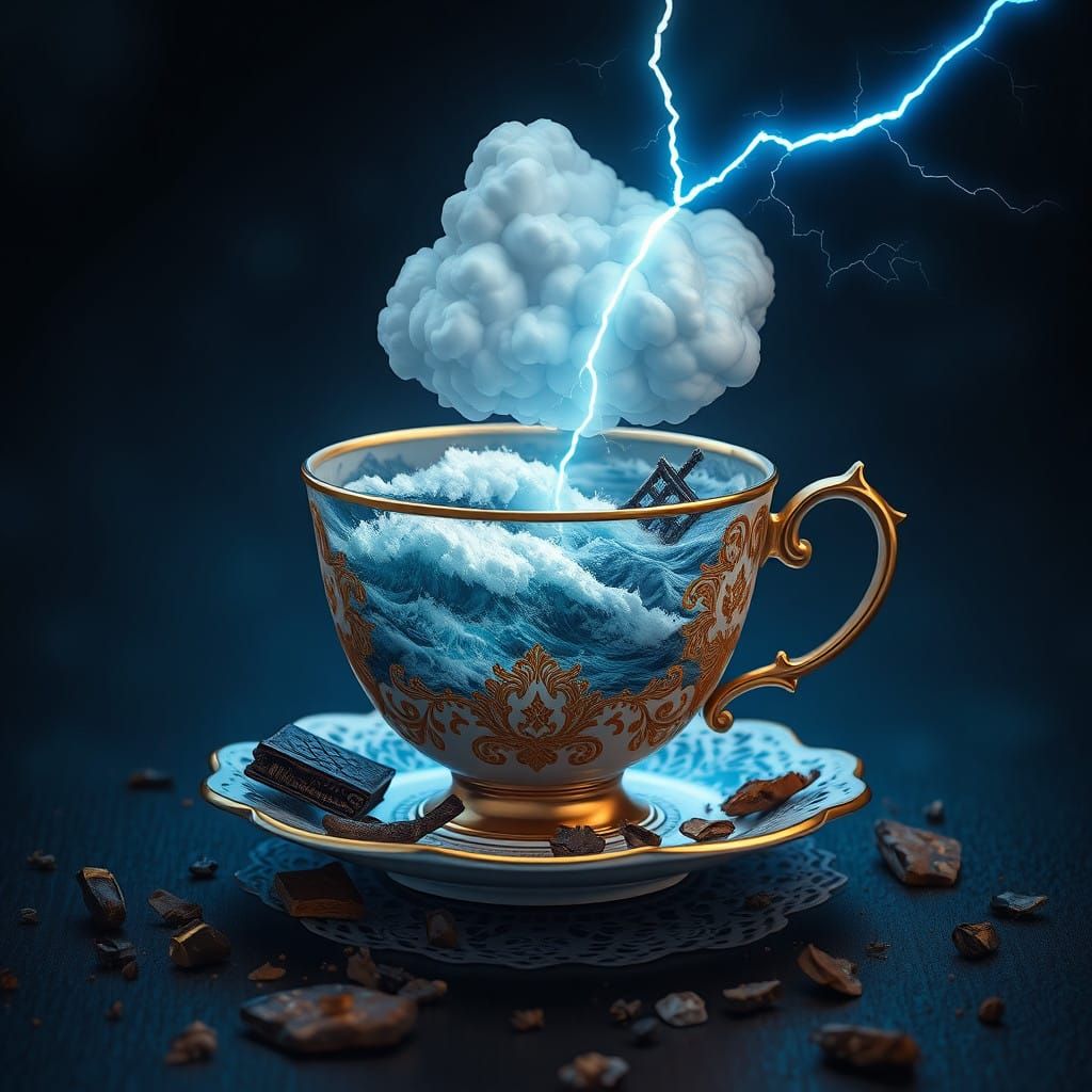 Whimsical Storm in a Teacup, in a Cyberpunk Aesthetic
