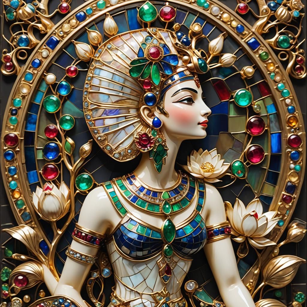 Egyptian Goddess Brooch with Lotus Flower