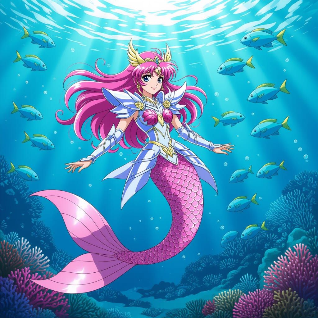 Mermaid Saint Seiya in Pink Tail, Ocean Depths Art Style