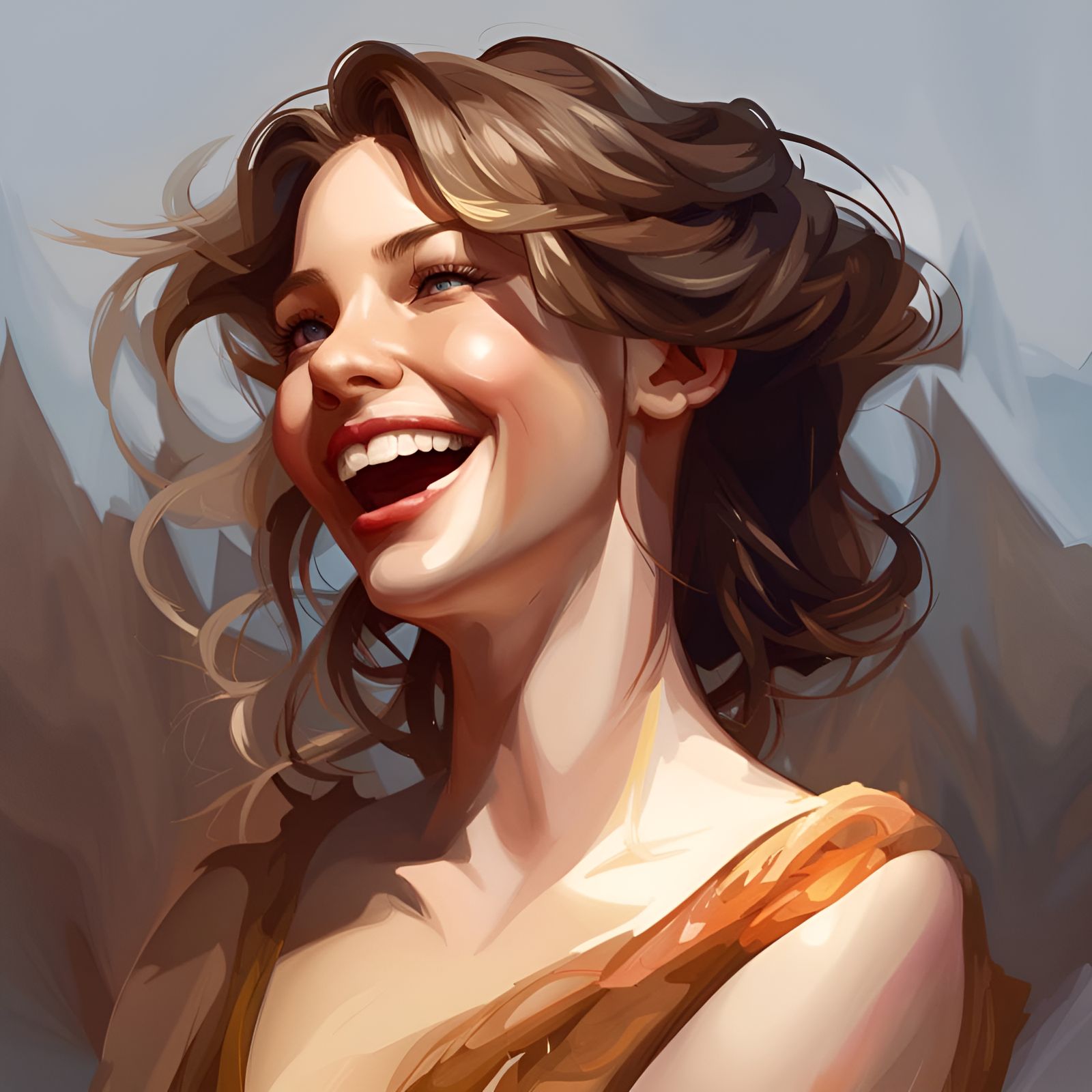 Laughing Beauty: Hyperdetailed Portrait in Art Nouveau Style