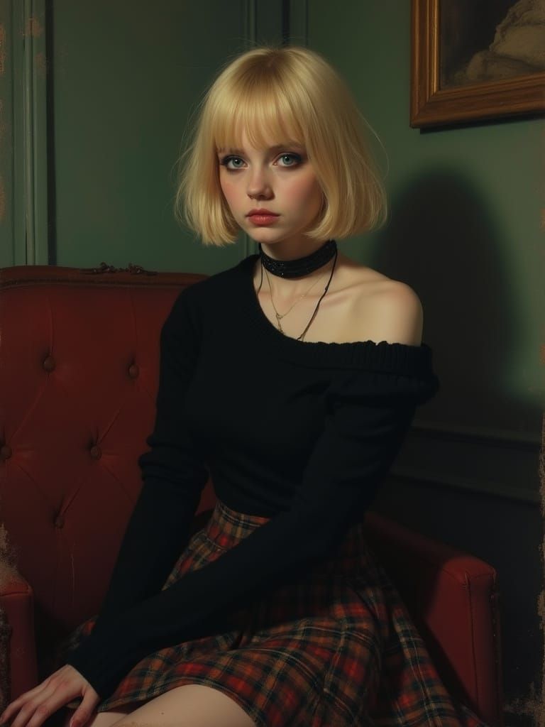 Blonde goth with a shaggy bob cut