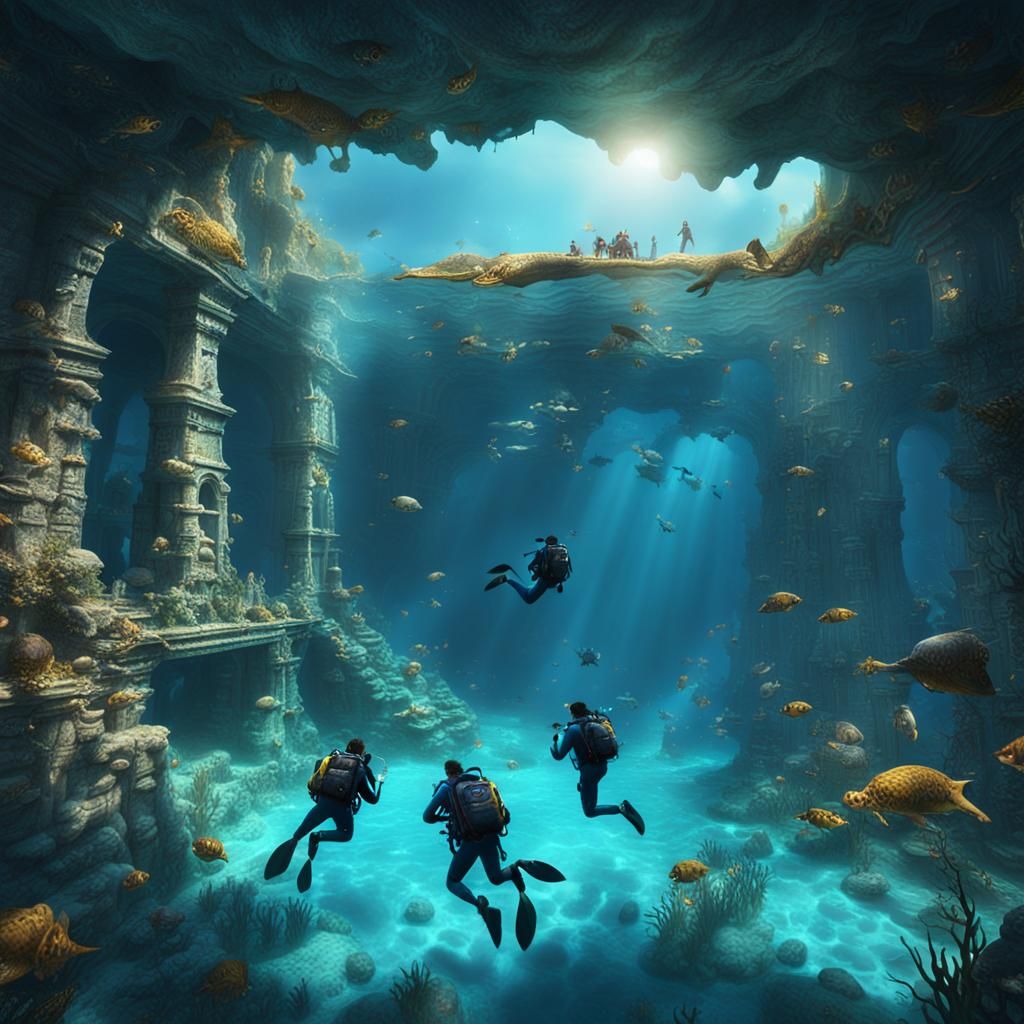 Sunken City Exploration in Clear Blue Waters