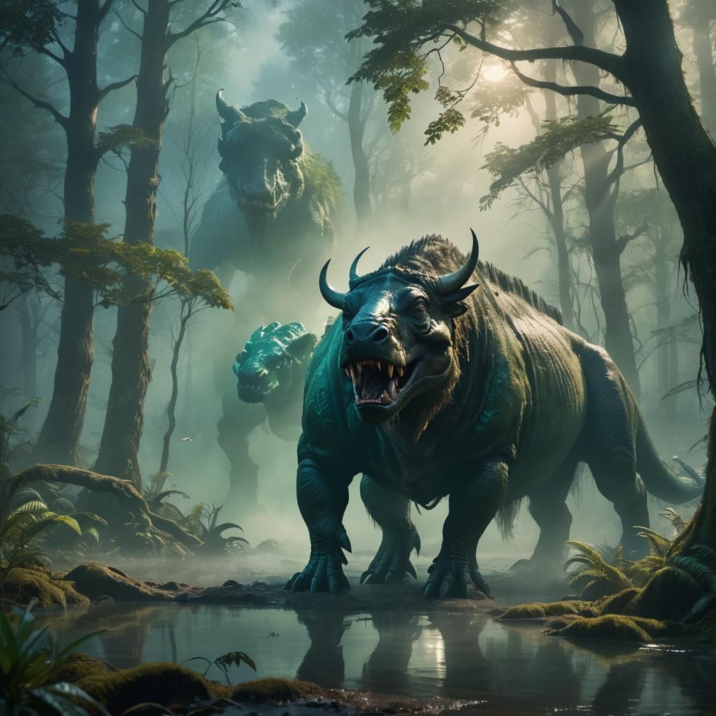 Mystical Forest Creature: T-Rex Water Buffalo Hybrid