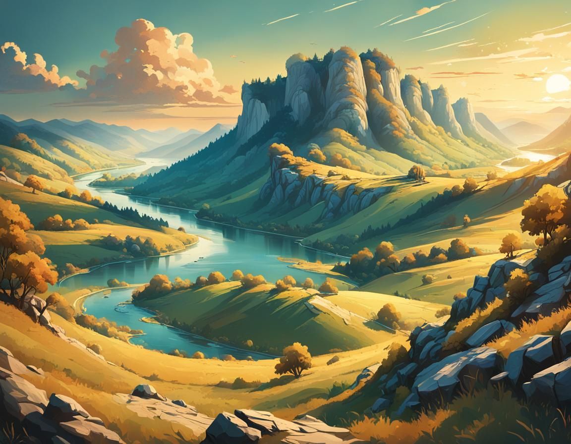 Epic Panoramic Romania in Frazetta Style