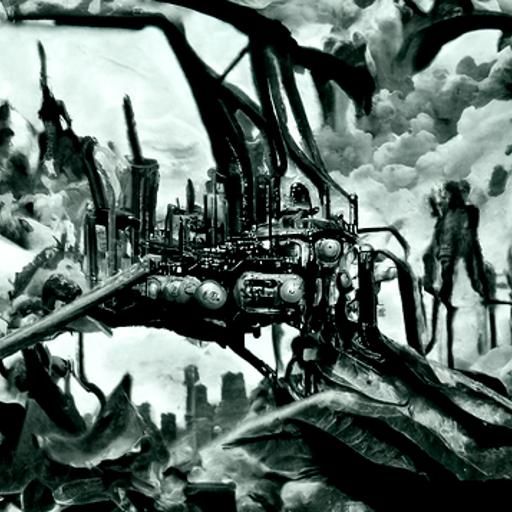 Horrific Cyborg Zombie Dragon in Dystopian Landscape