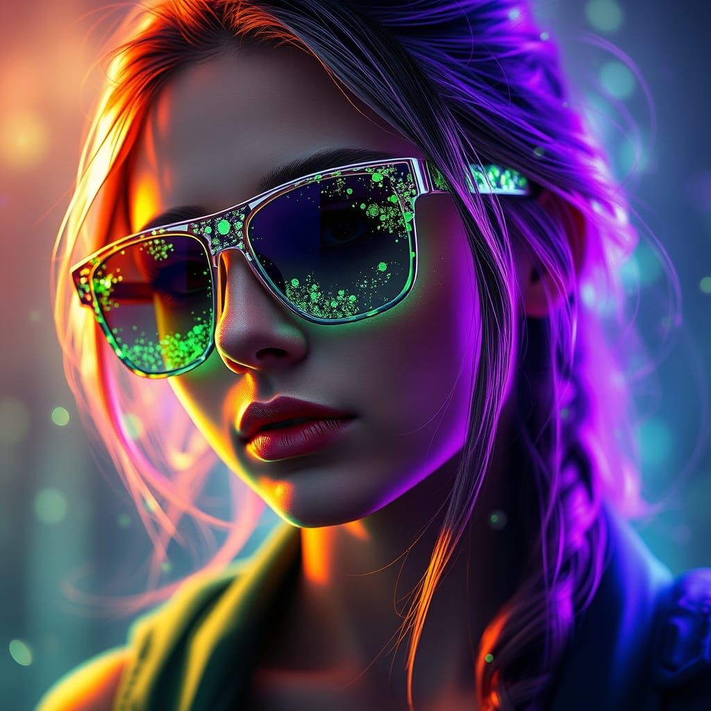 Mystical Girl in Glowing Oya-Lace Sunglasses