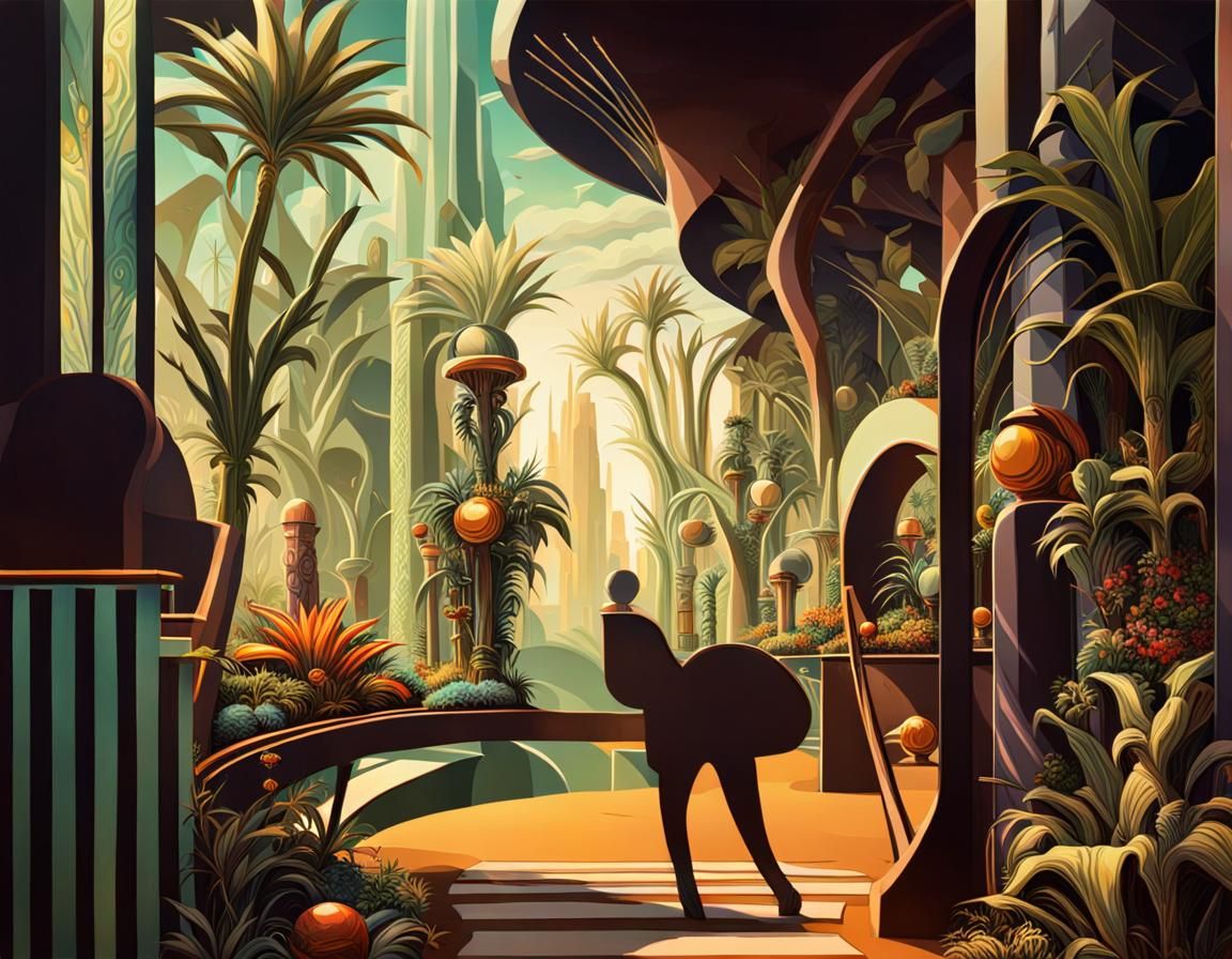 Lush Art Deco Garden Path in a Dreamscape
