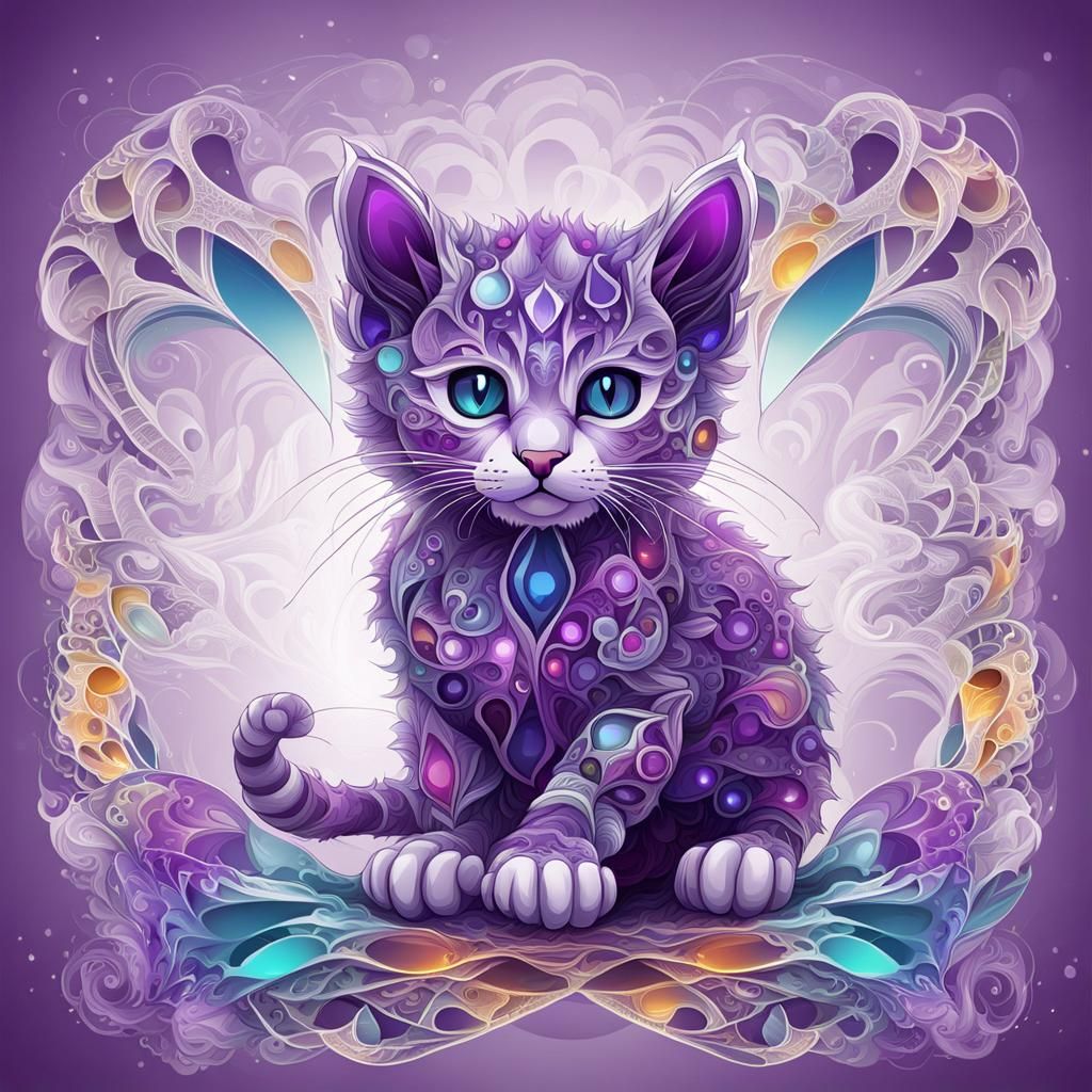 Colorful Amethyst Kitten in Abstract Vector Art