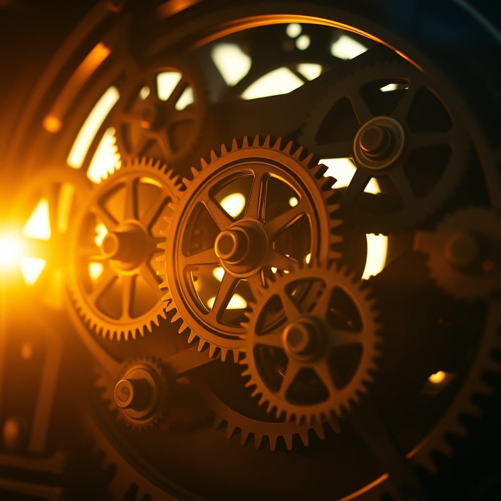 Interlocking Gears in Warm Golden Light