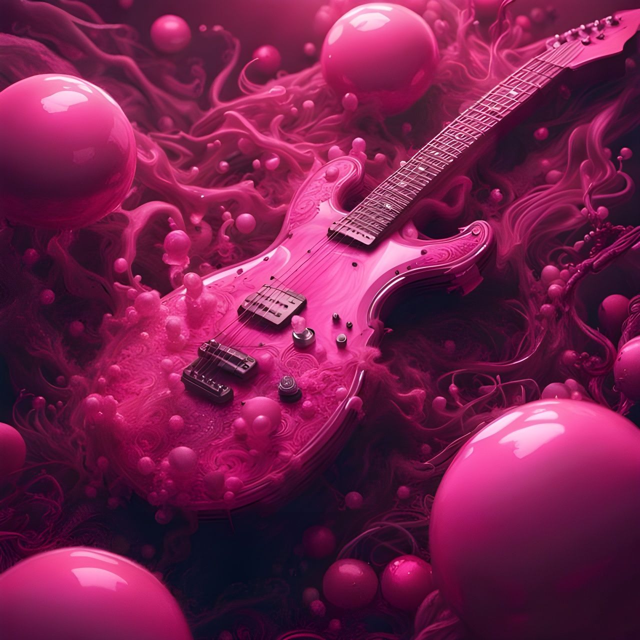 Bubblegum Electric Guitar with Pink Smoke