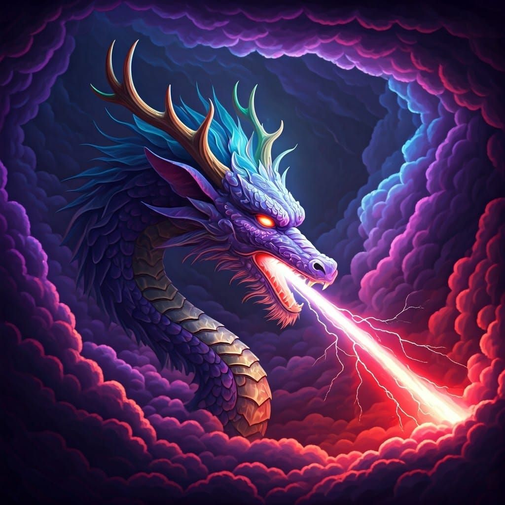 Electric Dragon Emerges from Vibrant Thunderclouds