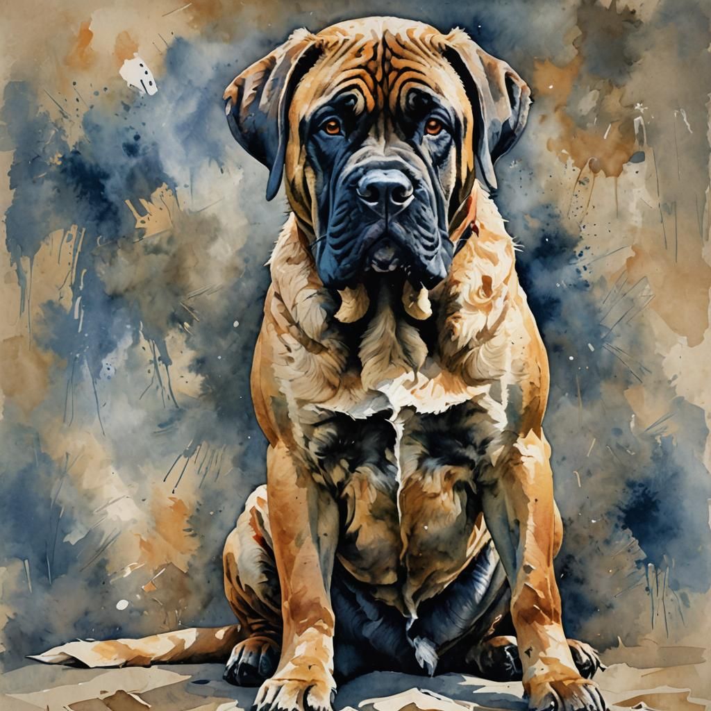 Majestic Mastiff in Gouache Watercolor Style
