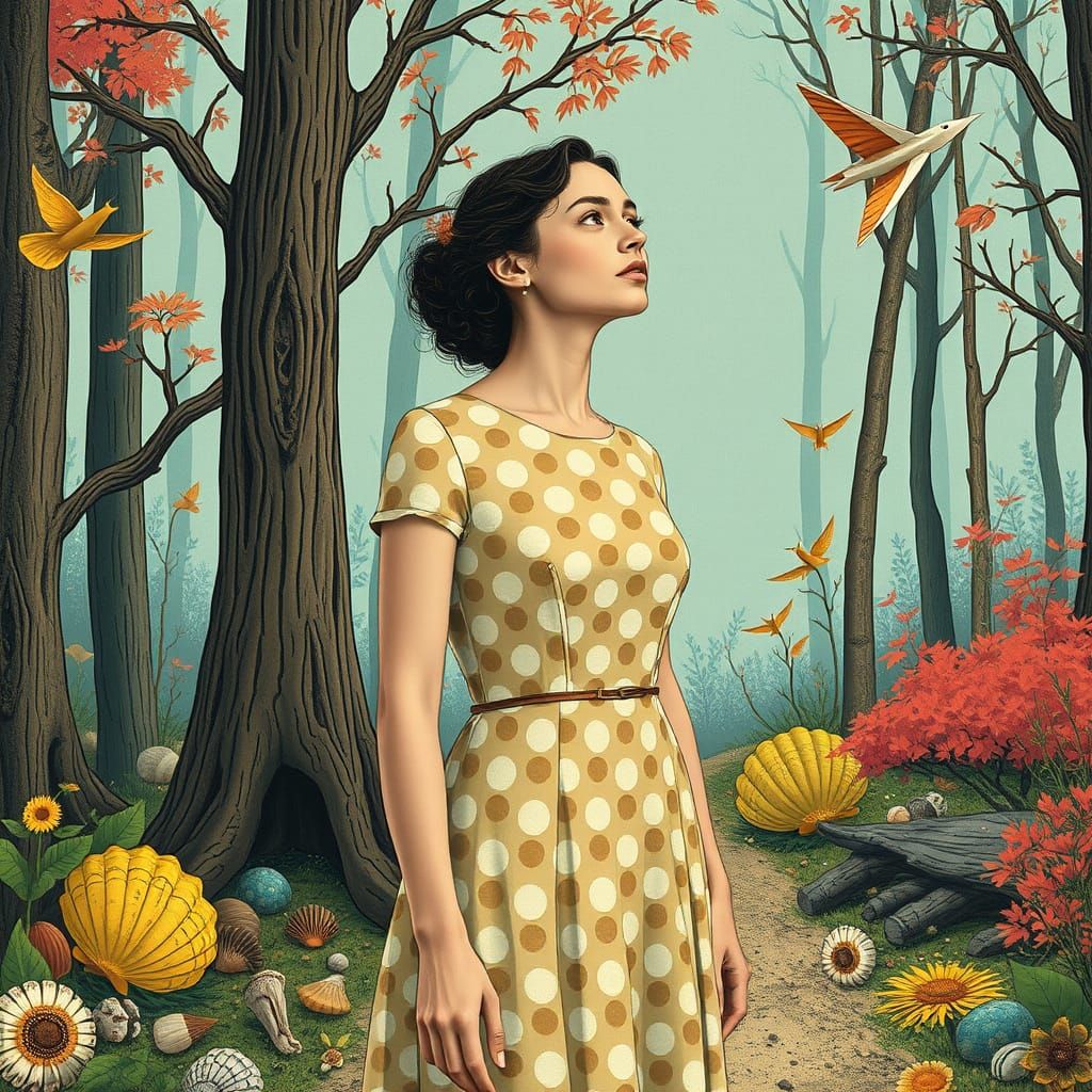 Woman in Forest, Surreal Dreamlike Style
