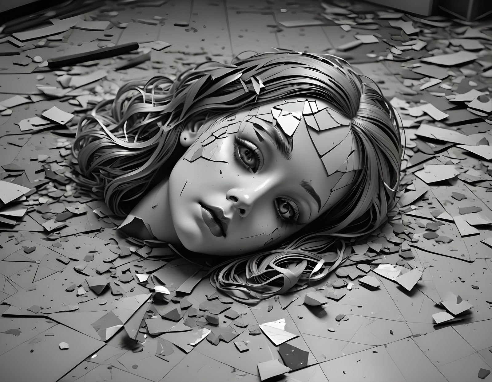 Sinister Shattered Doll: Detailed Pencil Sketch