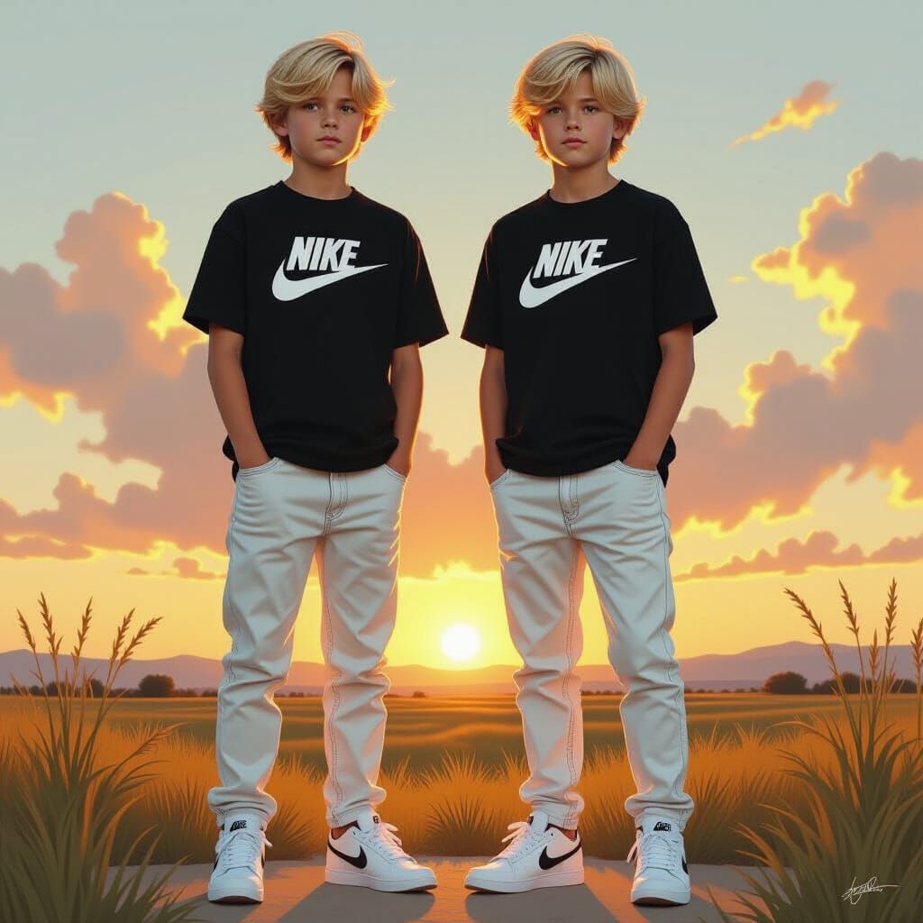 Twin Boys in Nike Gear at Golden Hour