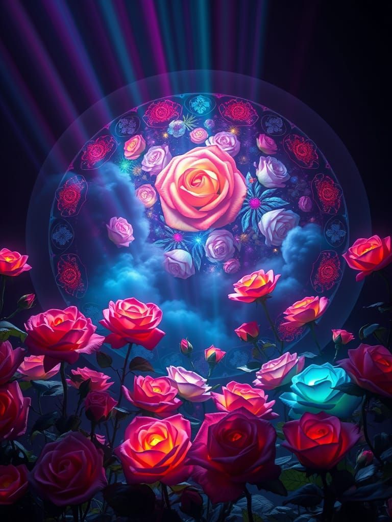 Cell Shaded Rose Garden Stained Glass Window