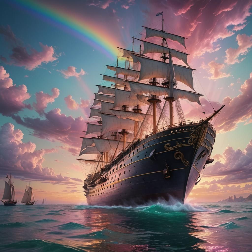 Landscape. SS Great Eastern sailing the oceans