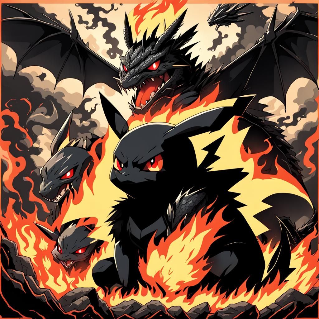 Pikachu with Fiery Eyes and Dragon