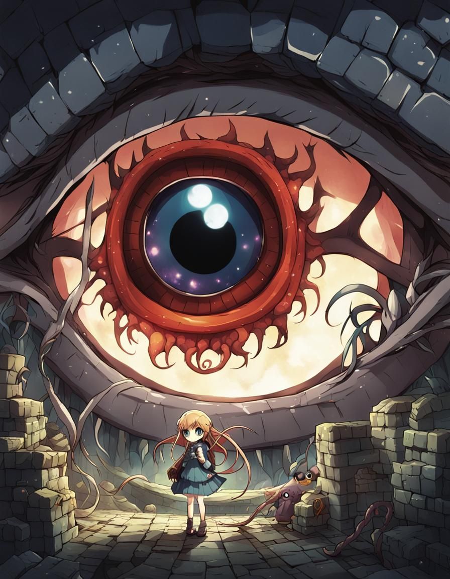 Monster Eye with Tentacles in Anime Style Dungeon