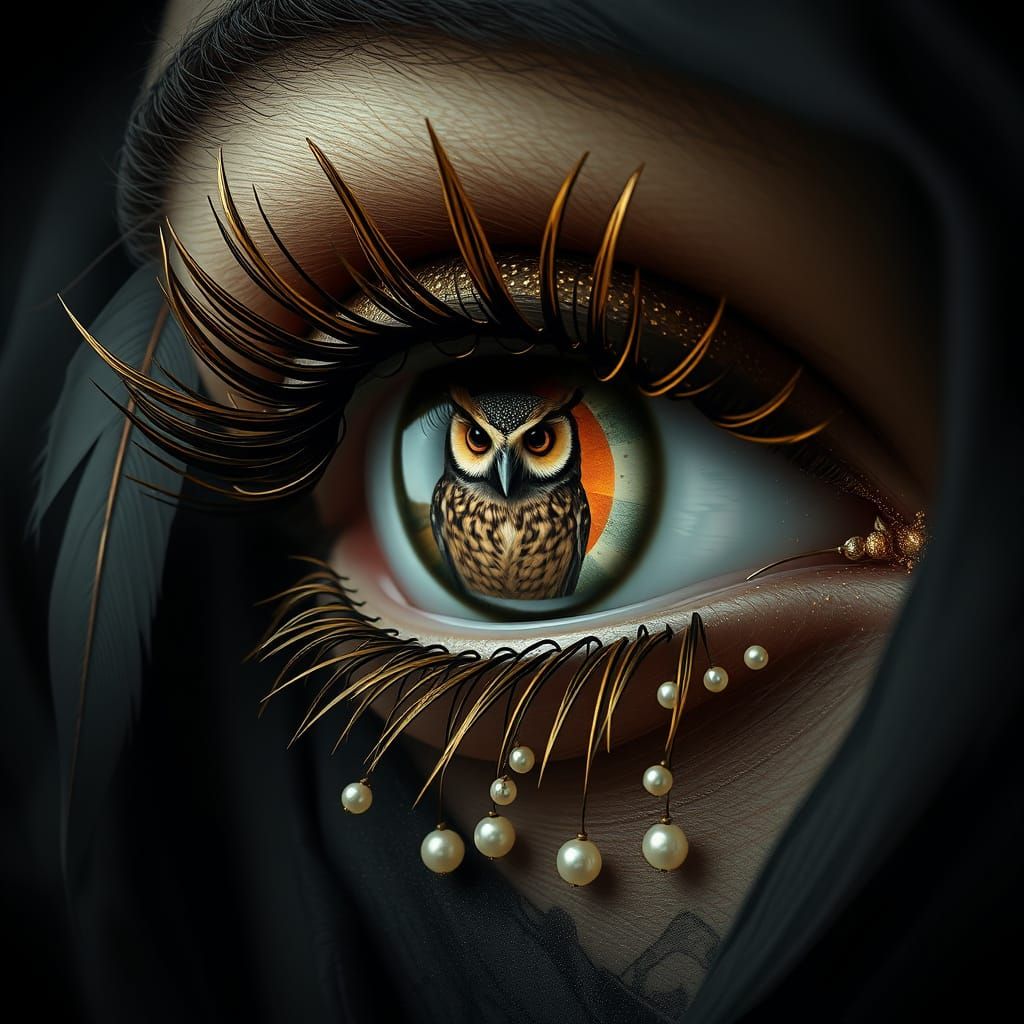Eye with Feather Lashes and Owl Pupil