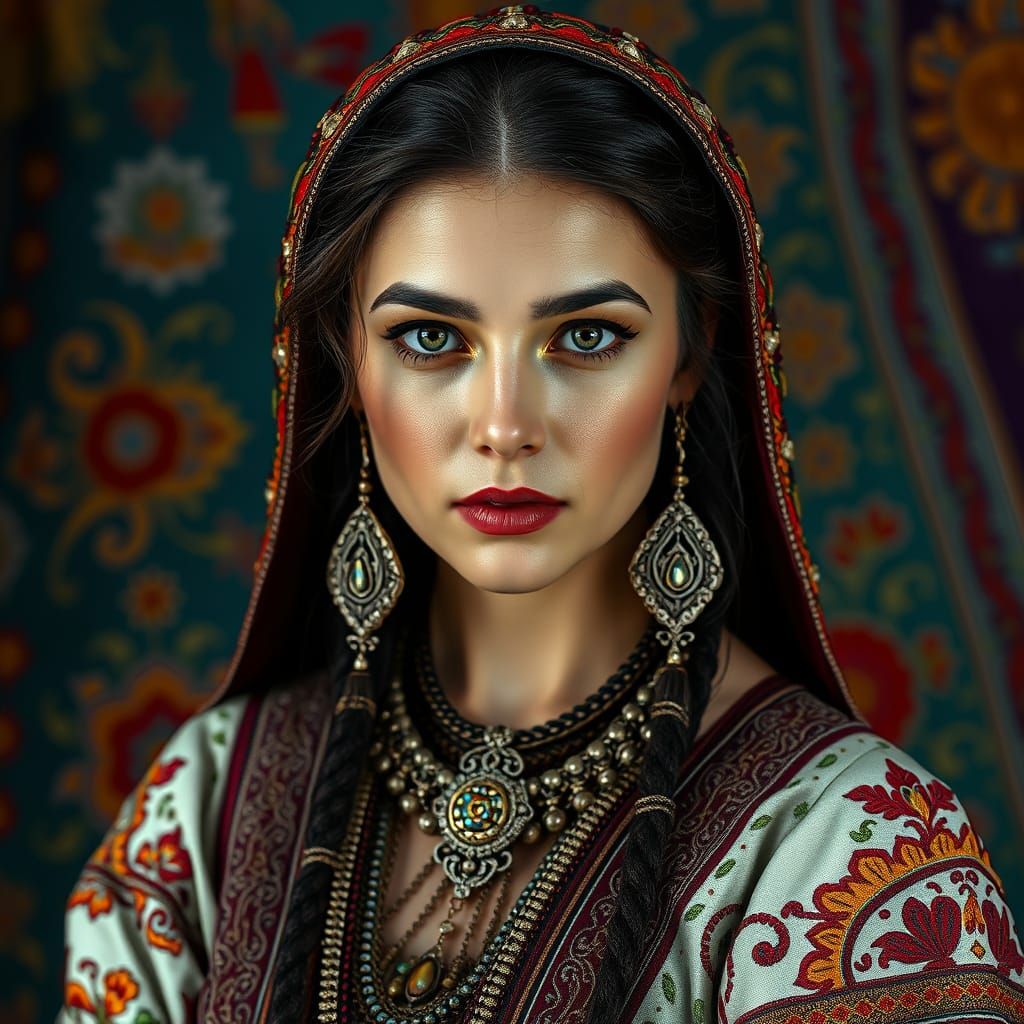 Slavic Woman in Traditional Dress Portrait