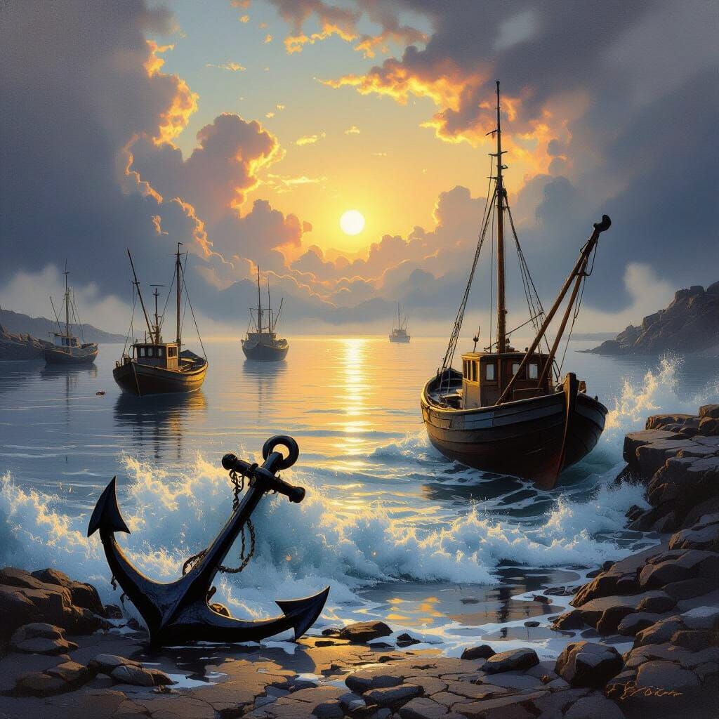 Dreamy Sunrise Harbor with Dramatic Waves