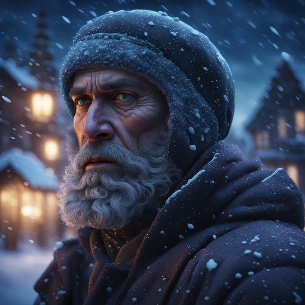 Winter Portrait of Russian Man in Cold Colors