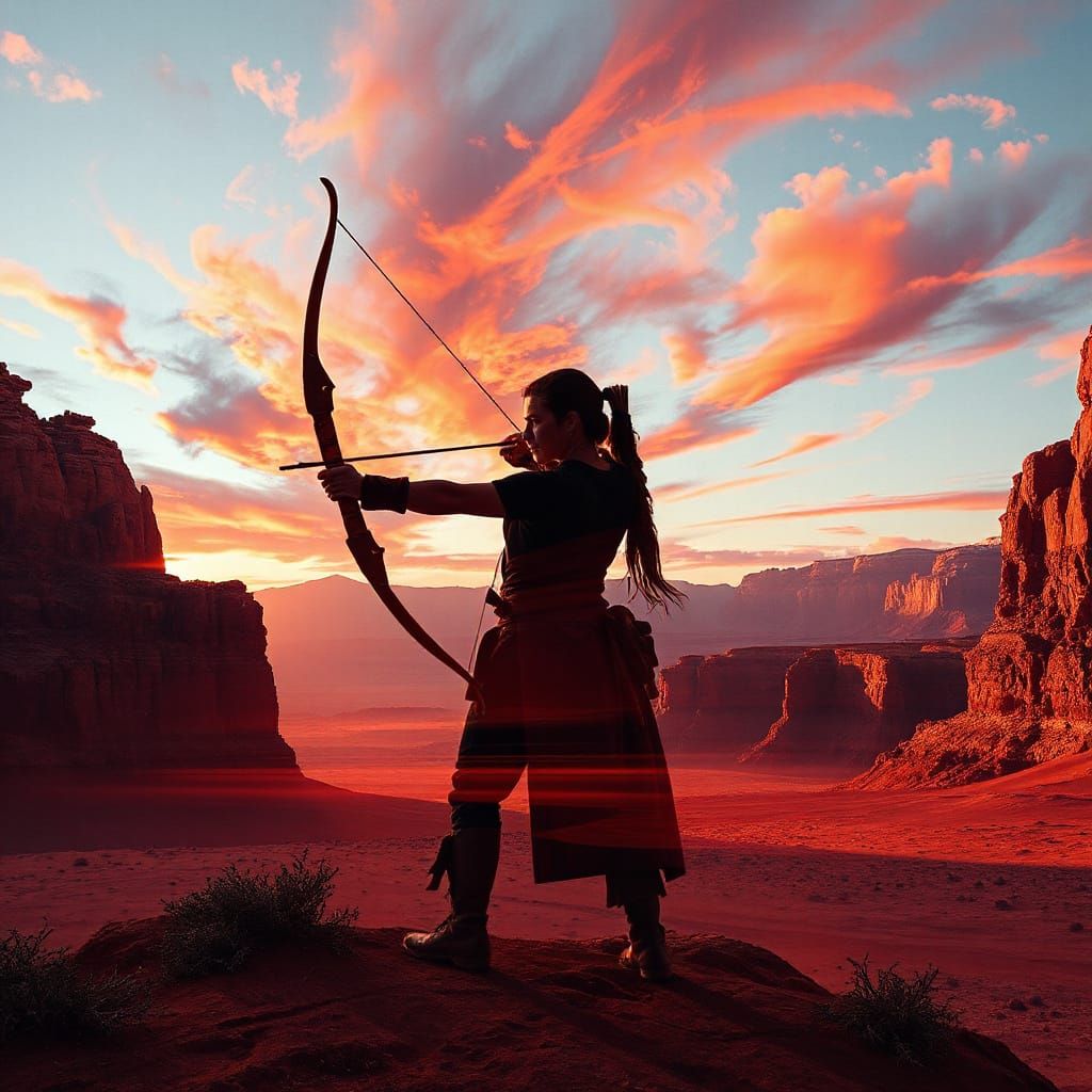 Archer Silhouette Merged with Desert Canyon Landscape