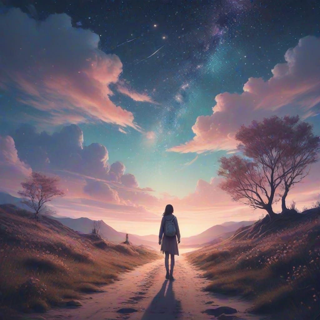 Whimsical Fairytale Scene with Celestial Elements