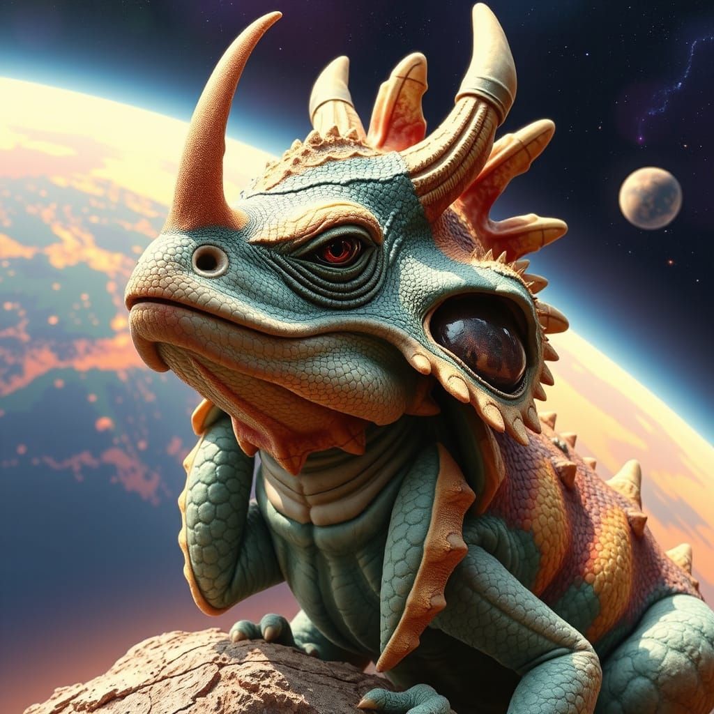 Hyperrealistic Alien Chameleon on Exoplanet