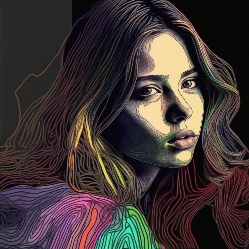 Colorful Cross-Contour Portrait of Girls