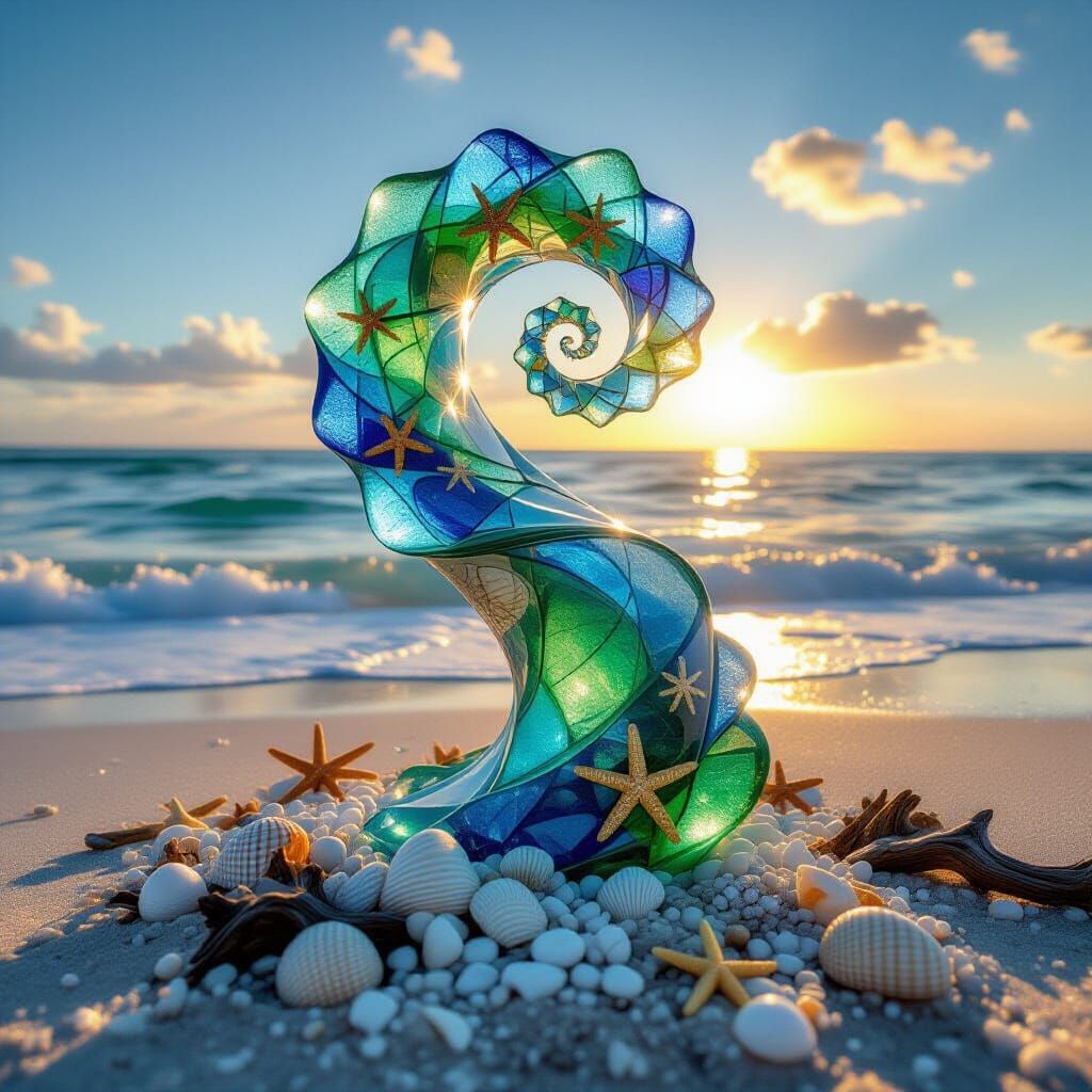 Sea Glass Sculpture Twisting Like Ocean Wave