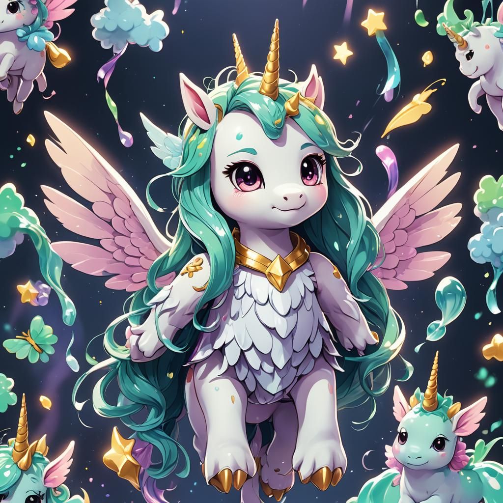 Adorable Slime Unicorn with Fairy Wings in Anime Style