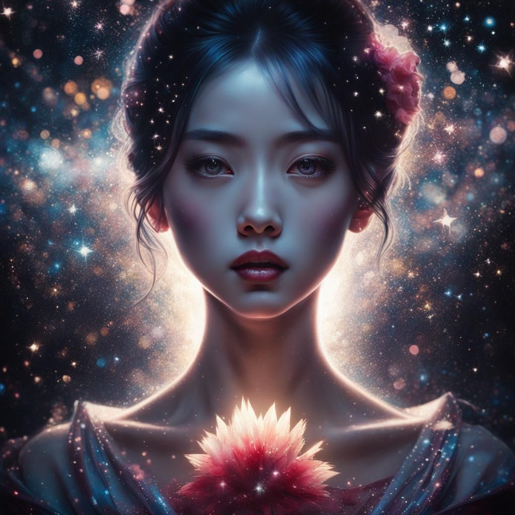 Princess of the Night: Manhwa Portrait in Mixed-Media Style