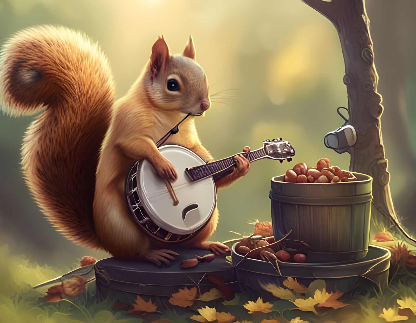 Squirrel Plays Banjo: Hyperdetailed Portrait in Triadic Colo...